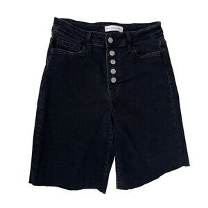 Flying Monkey Black High-Waist Bermuda Denim Shorts 9" Inseam Stretch Size 28